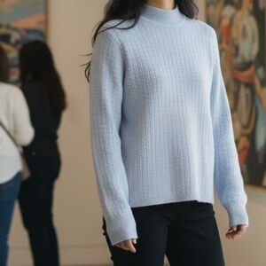 Vintage Baby Blue Cableknit Turtleneck Sweater